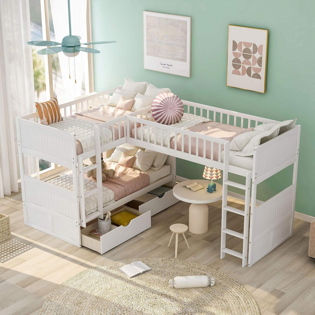 White Triple Loft Bunk Bed with 2 Drawers A2365