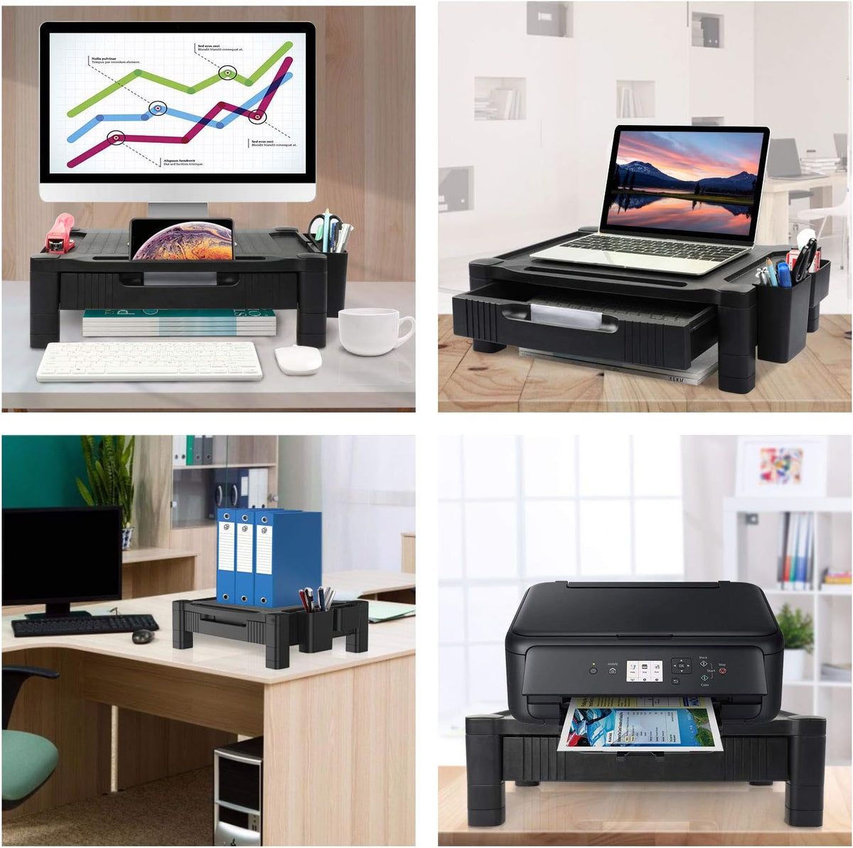 Monitor Stand with Drawer, Adjustable Computer Riser, Pack of 2 S3057