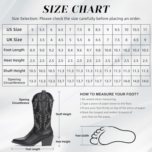 Cowboy Boots Pull On Pointy Toe Mid Calf Boots V407
