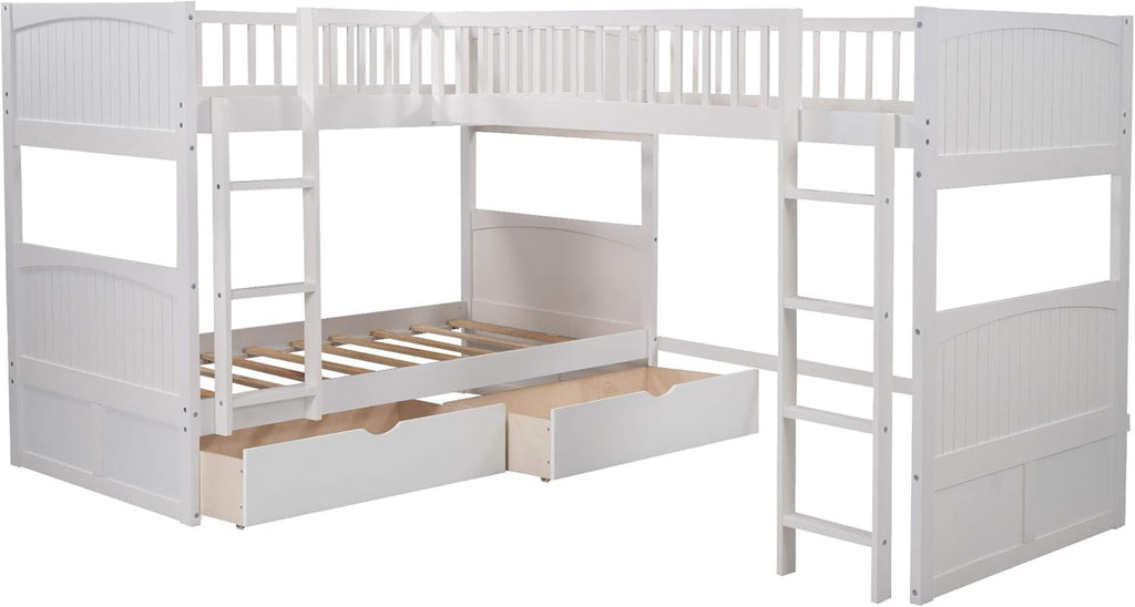 White Triple Loft Bunk Bed with 2 Drawers A2365