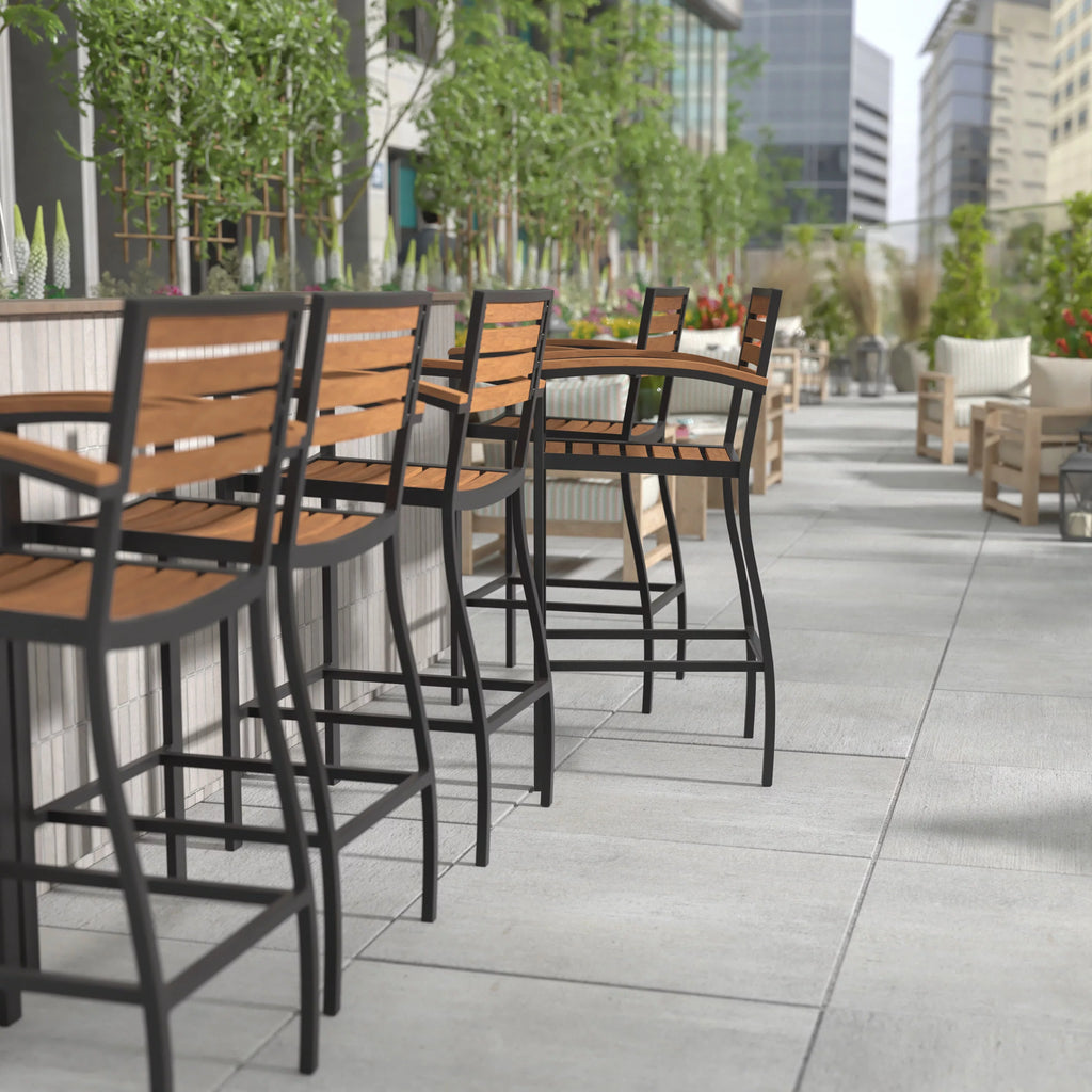 Teak Bar Height Stool with Arms C895