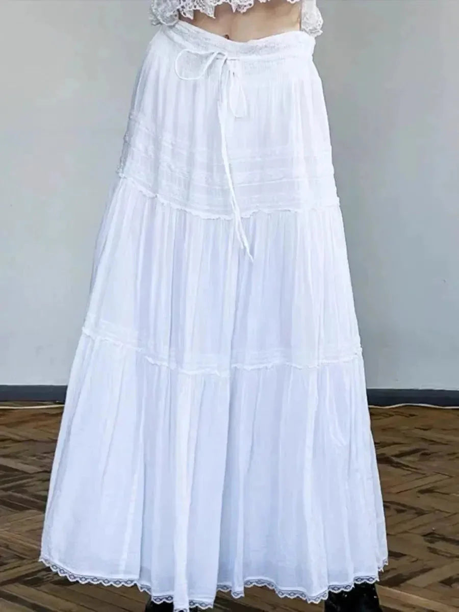 White Drawstring Midi Skirt L930