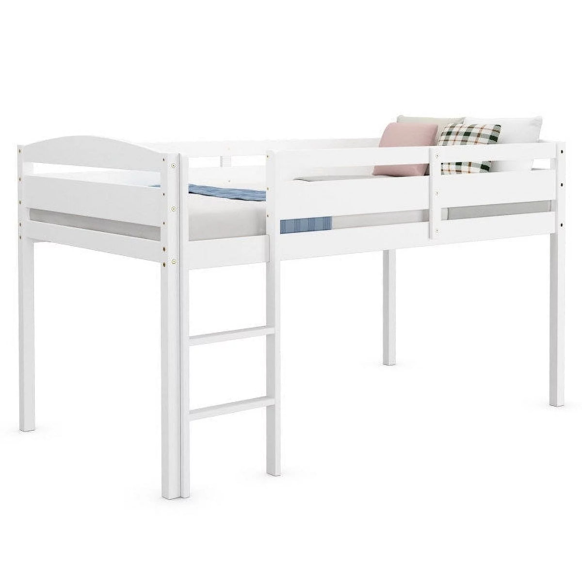 Twin Low Loft Wooden Bunk Bed with Guard Rail and Ladder T1168
