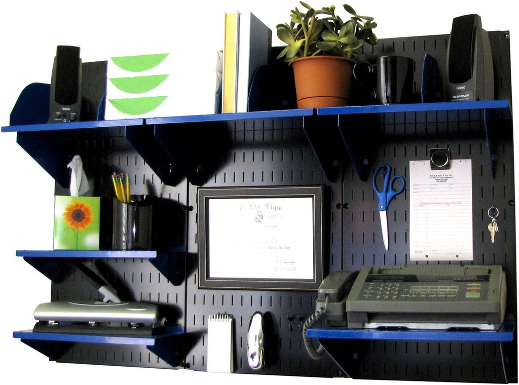 Black Wall Mounted Office Storage Organizer Kit with Metallic Wall Panels O535