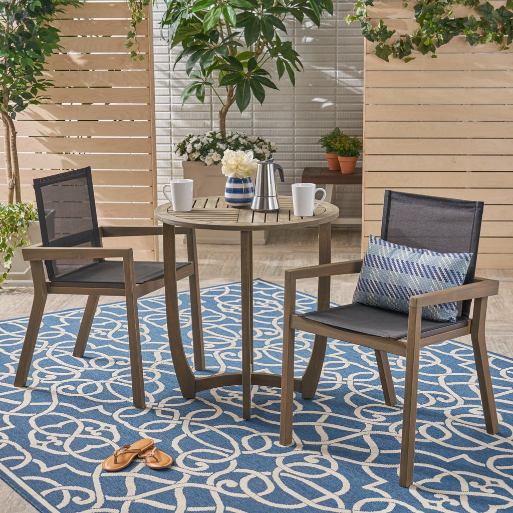 Gray and Black 2-Seater Acacia Wood Dining Set with Round Table P7902