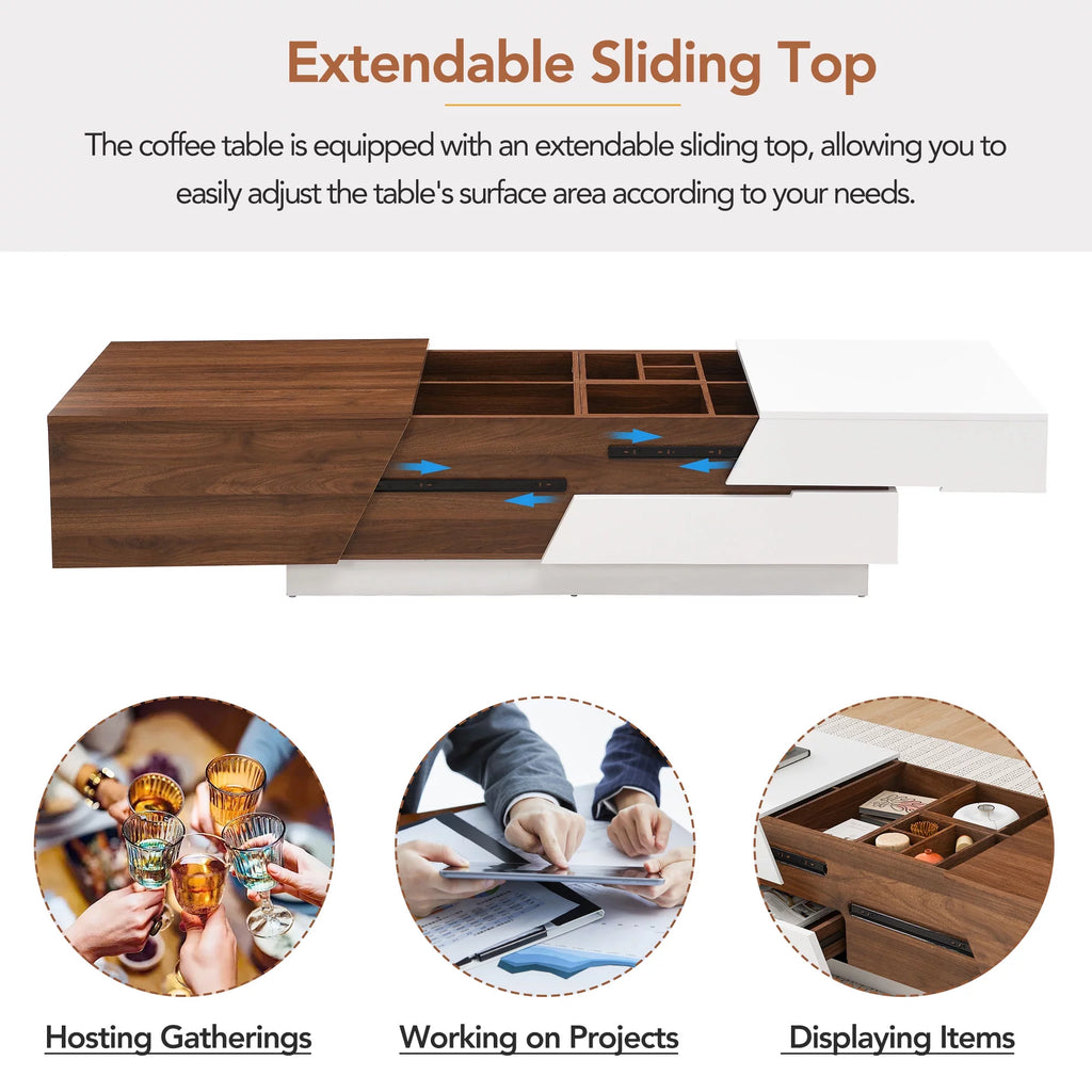 Extendable Coffee Table with Sliding Top and Storage Drawers Q7762