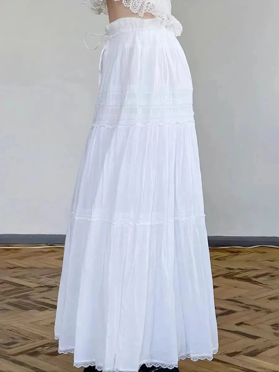 White Drawstring Midi Skirt L930