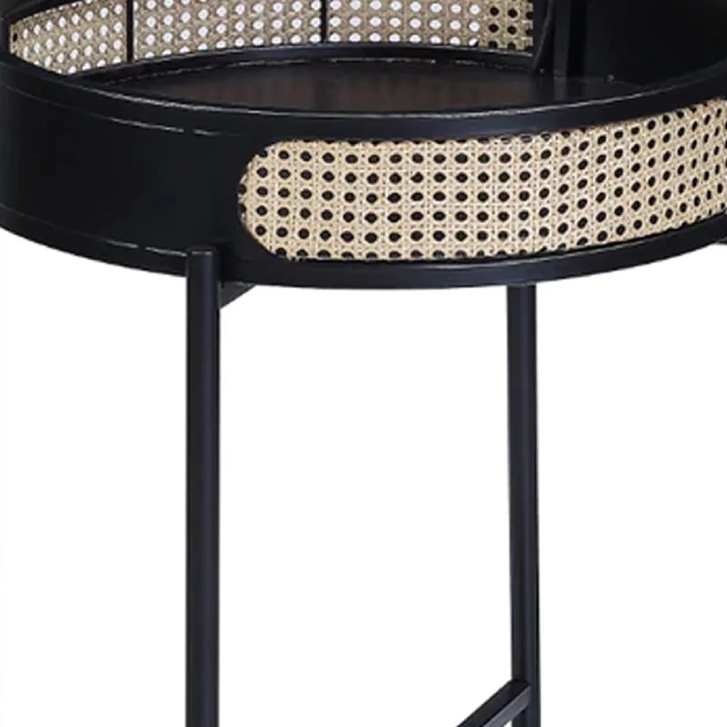 24 Inch Round End Table Rattan Accent Metal Legs Black A834