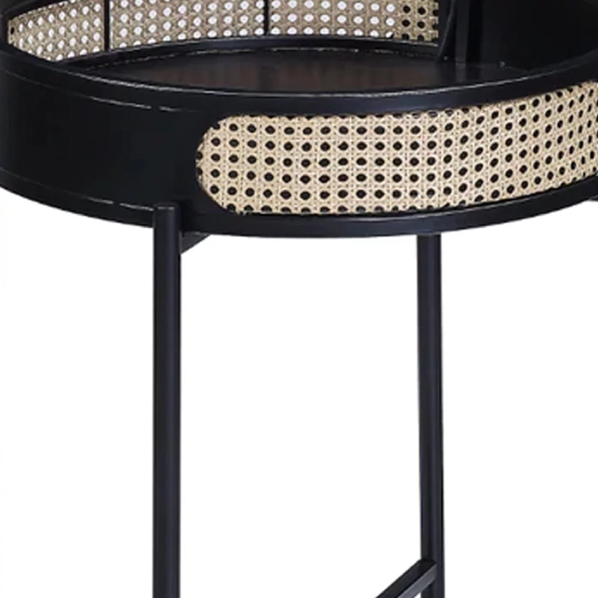 24 Inch Round End Table Rattan Accent Metal Legs Black A834
