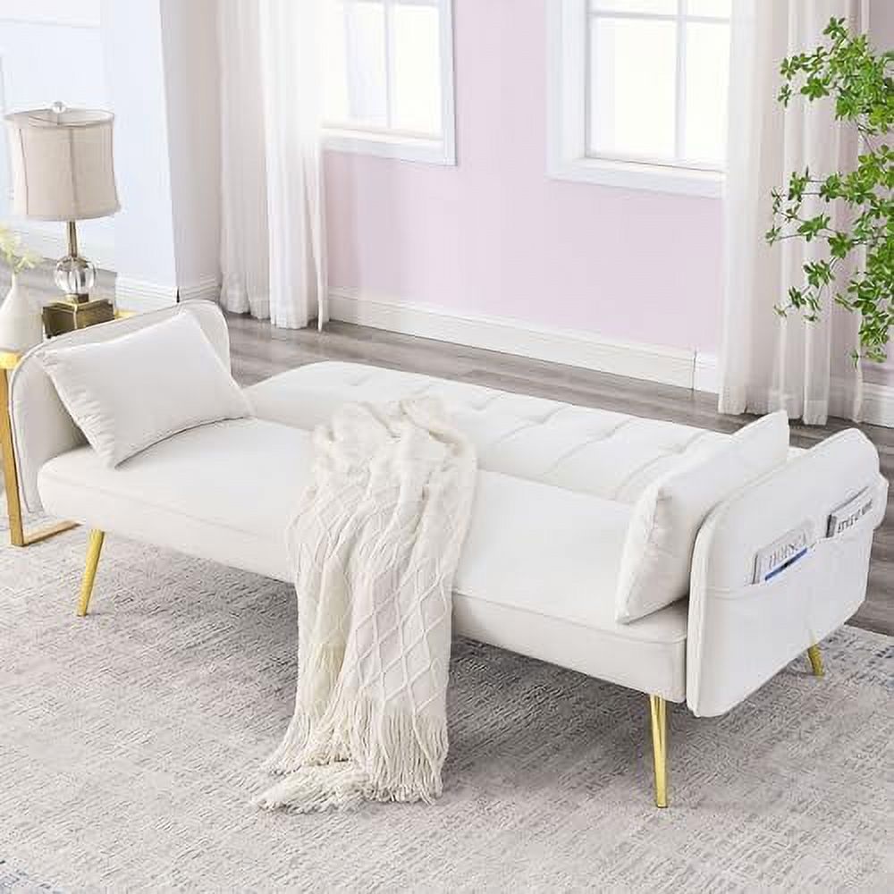 Black Convertible Folding Linen Fabric Futon Sofa Bed with Adjustable Backrest and Metal Legs W441