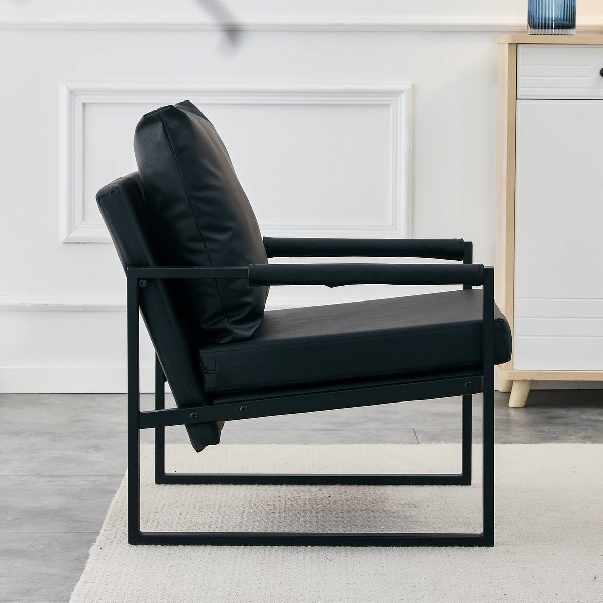 Black PU Leather Accent Armchair with Metal Frame H61438