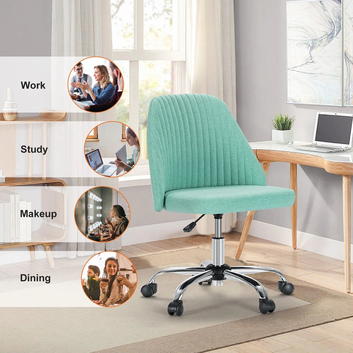 Armless Home Office Desk Chair with Wheels W427356