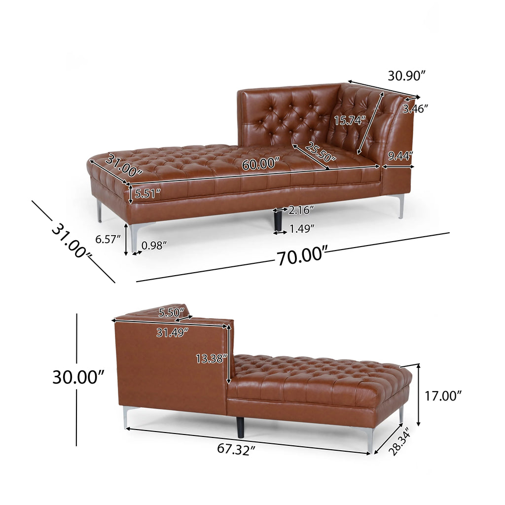 Cognac Brown Tufted Chaise Lounge L922