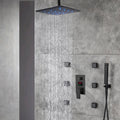 Matte Black Ceiling Mount 16 Inch LED Rainfall Shower System with Body Jets H1158