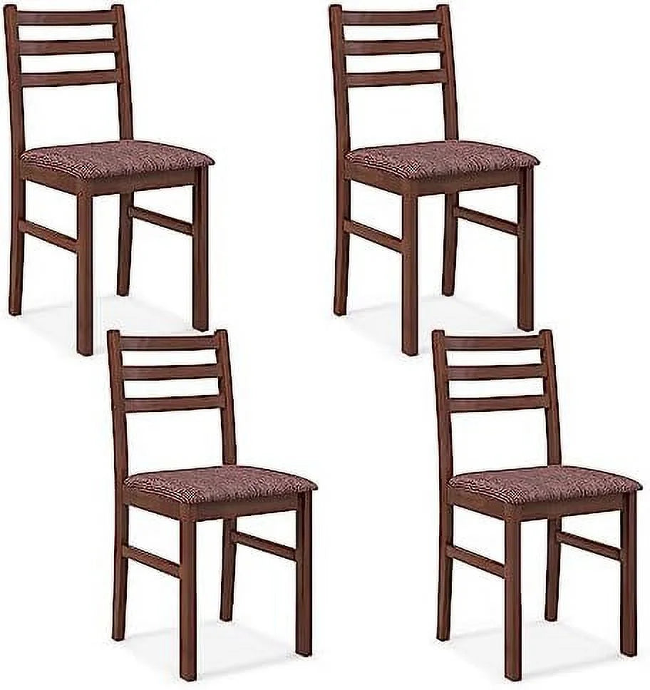 Walnut Set of 4 Wooden Dining Chairs with Padded Seat D342055