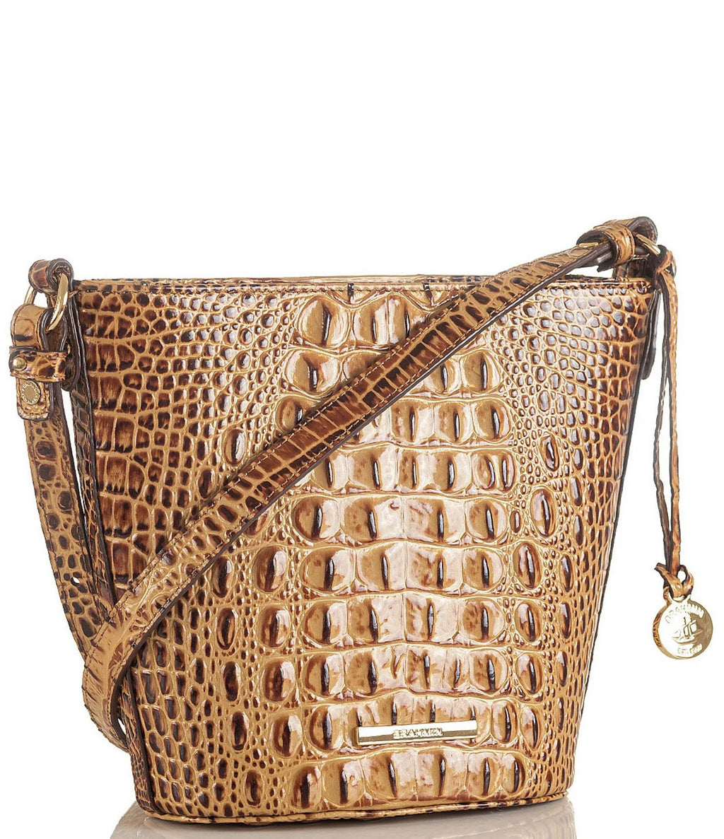 Pecan/Gold Embossed Leather Mini Crossbody M944