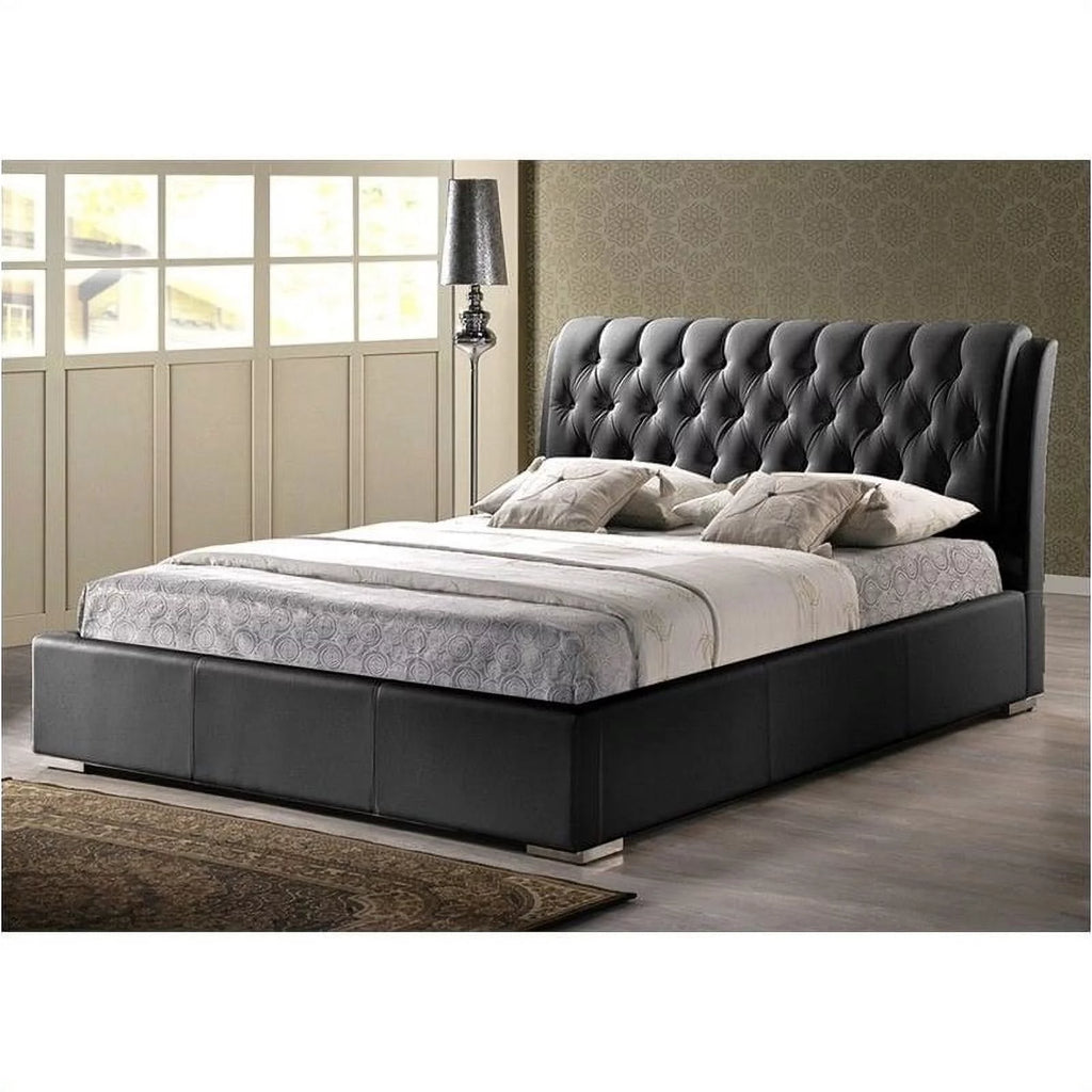 Black Faux Leather Tufted Queen Platform Bed N780073