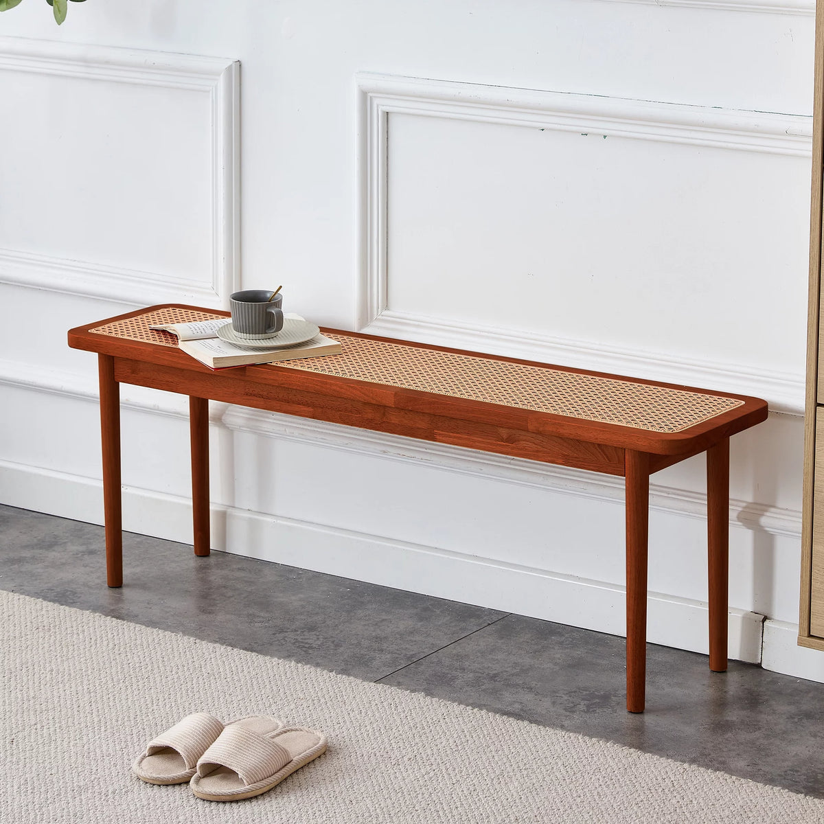 Solid Wood Rattan Woven Bench U360