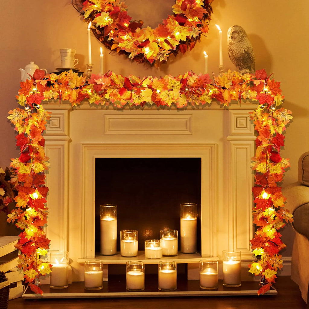 Maple Leaves Garland with Lights S5529