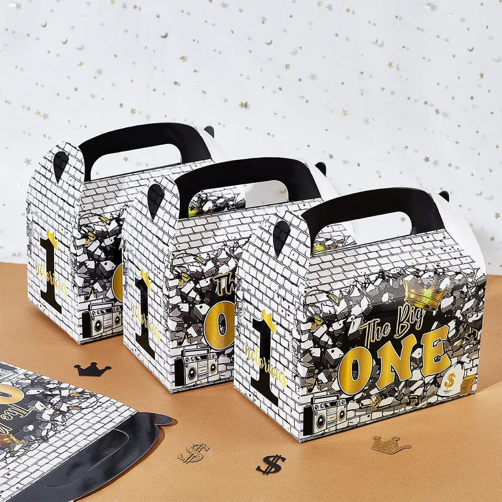 Black Gold 1st Birthday Treat Boxes with Handle M256