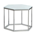 Hexagon Glass Top Accent Table White and Silver P823