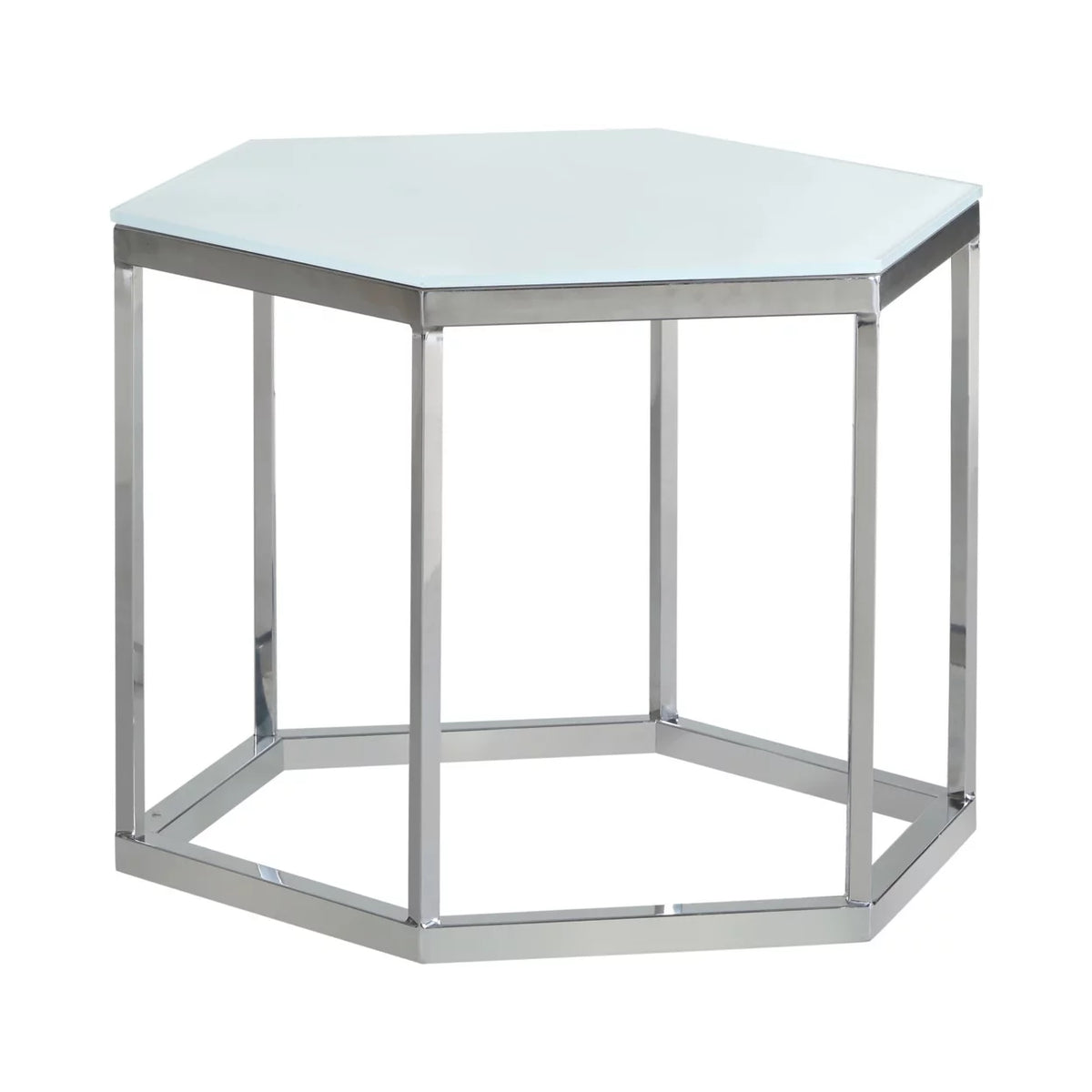 Hexagon Glass Top Accent Table White and Silver P823