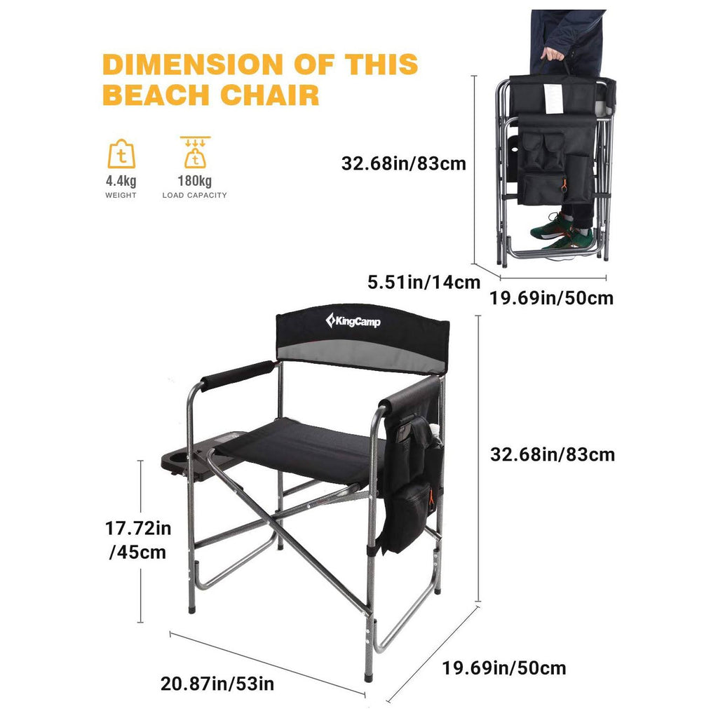 Oversize Padded Folding Director Chair with Side Table and Pocket F4106