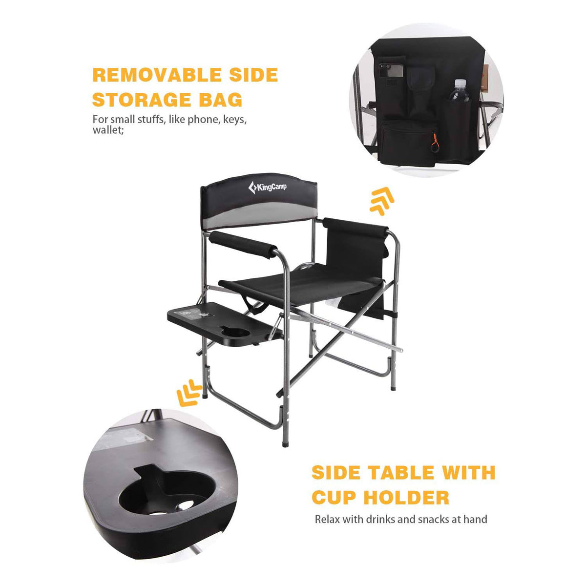 Oversize Padded Folding Director Chair with Side Table and Pocket F4106