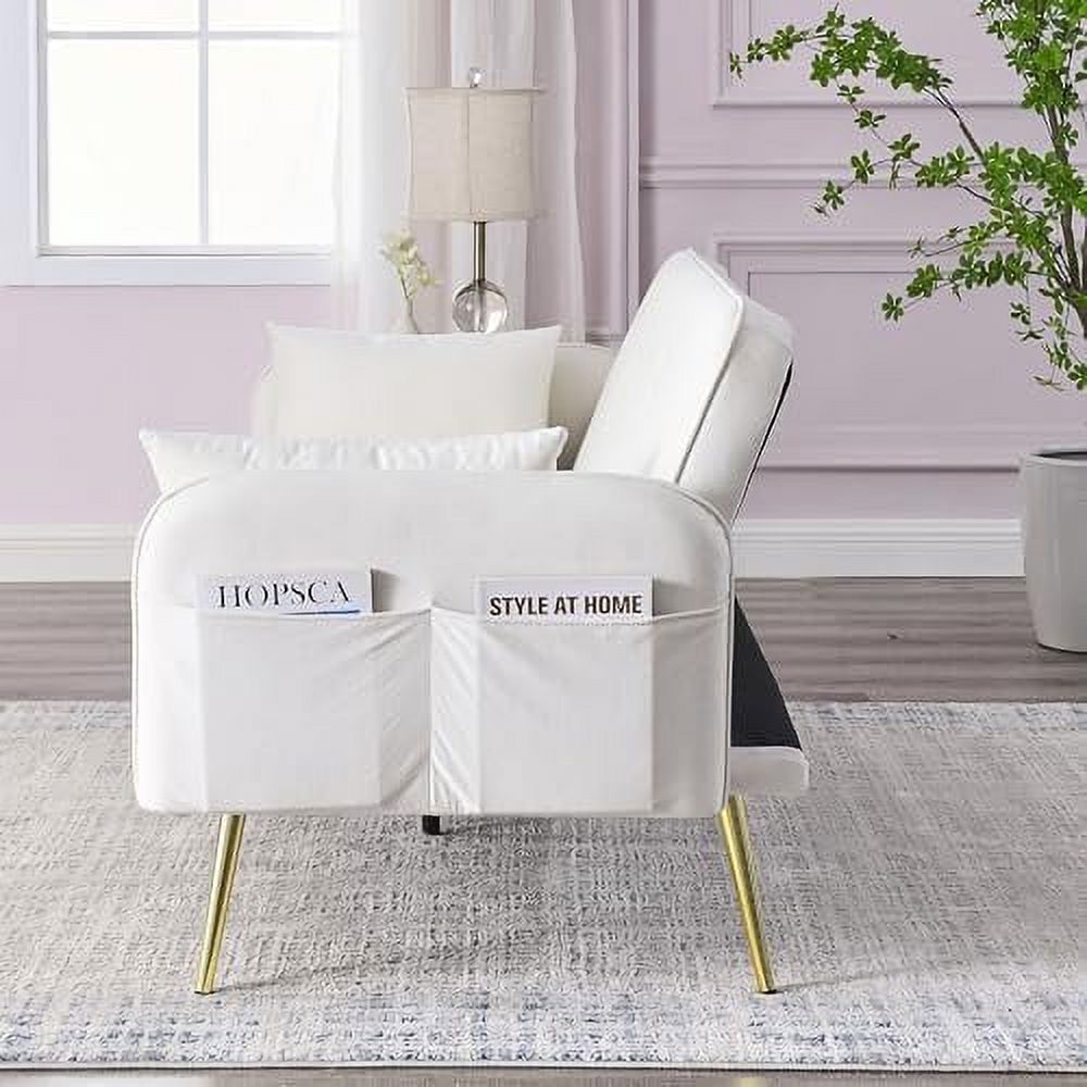 Black Convertible Folding Linen Fabric Futon Sofa Bed with Adjustable Backrest and Metal Legs W441