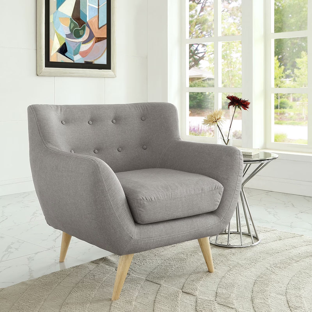Light Gray Upholstered Fabric Armchair P306657