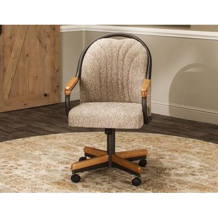 Swivel Tilt Caster Arm Chair in Wheat Tweed Fabric O69088