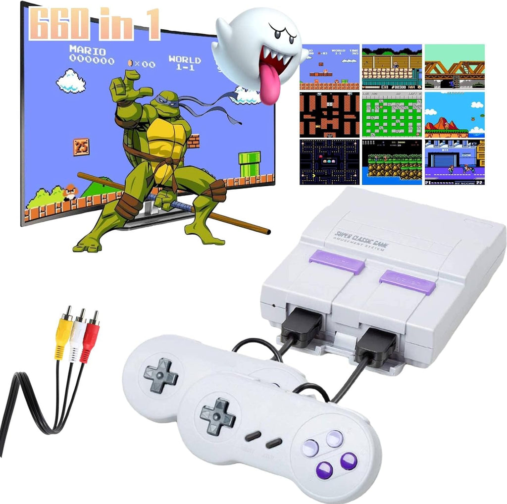 Retro Game Console with Built-in 660 Video Games and 2 Controllers, AV Output, Pack of 2 I80523