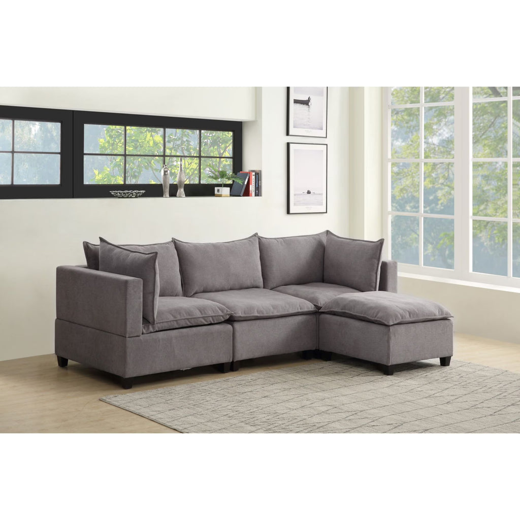 Light Gray Fabric Reversible Sectional Sofa Ottoman X731