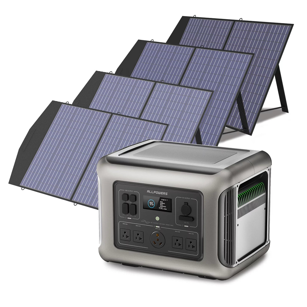 2500Watt 2016Wh LiFePO4 Portable Power Station with 4 Pack 100W Foldable Solar Panel F34229
