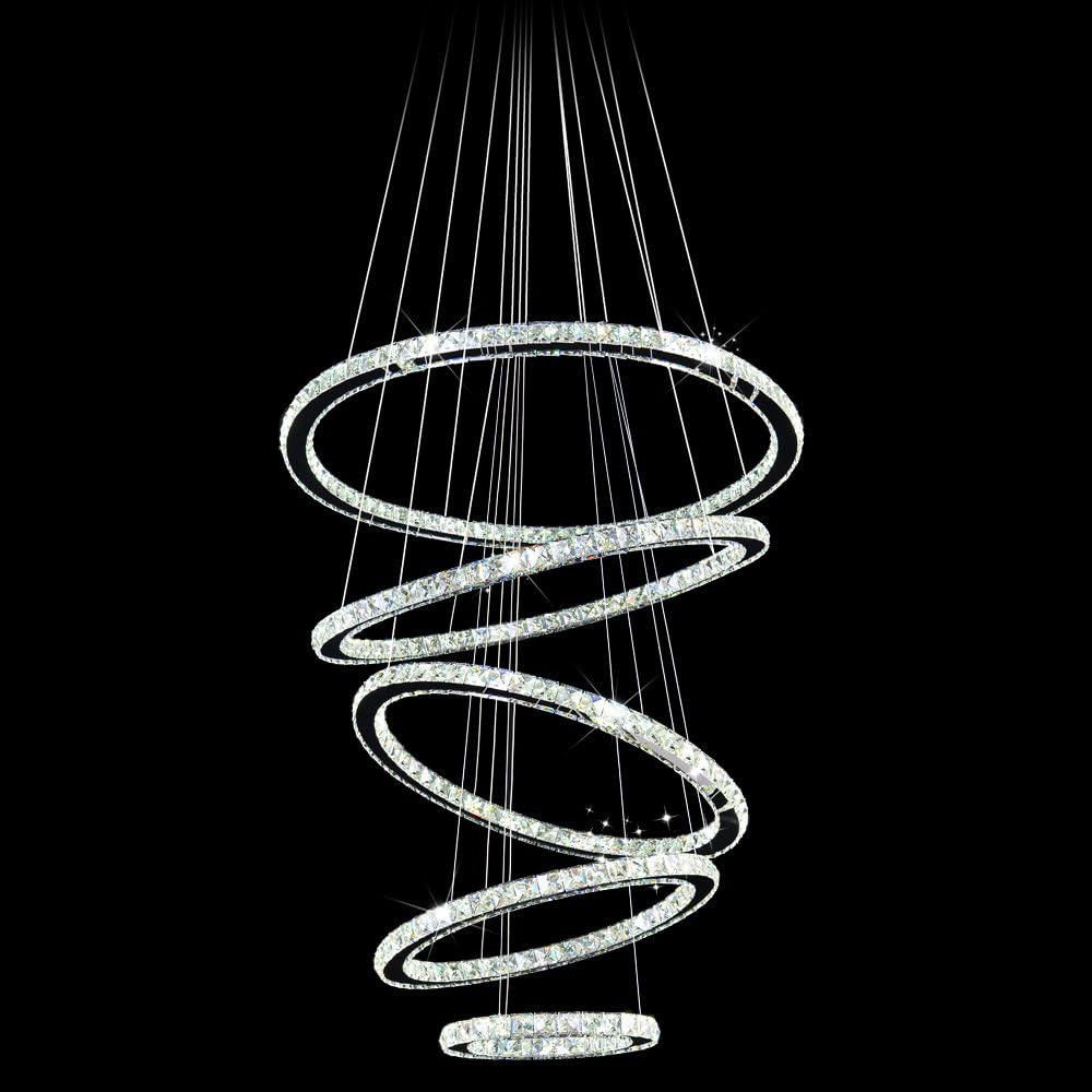 Crystal LED Pendant Chandelier with Stainless Steel Cable 5 Rings B8446