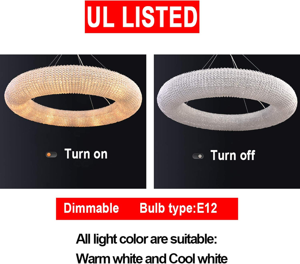 Crystal LED Pendant Chandelier with Stainless Steel Cable 5 Rings B8446