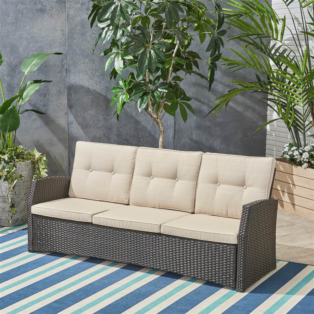 Brown/Beige 3 Seater Wicker Sofa P7343