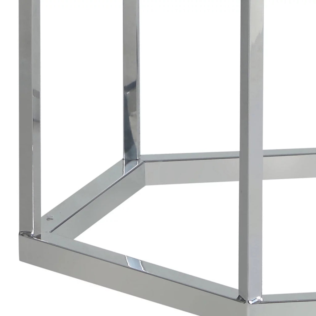 Hexagon Glass Top Accent Table White and Silver P823