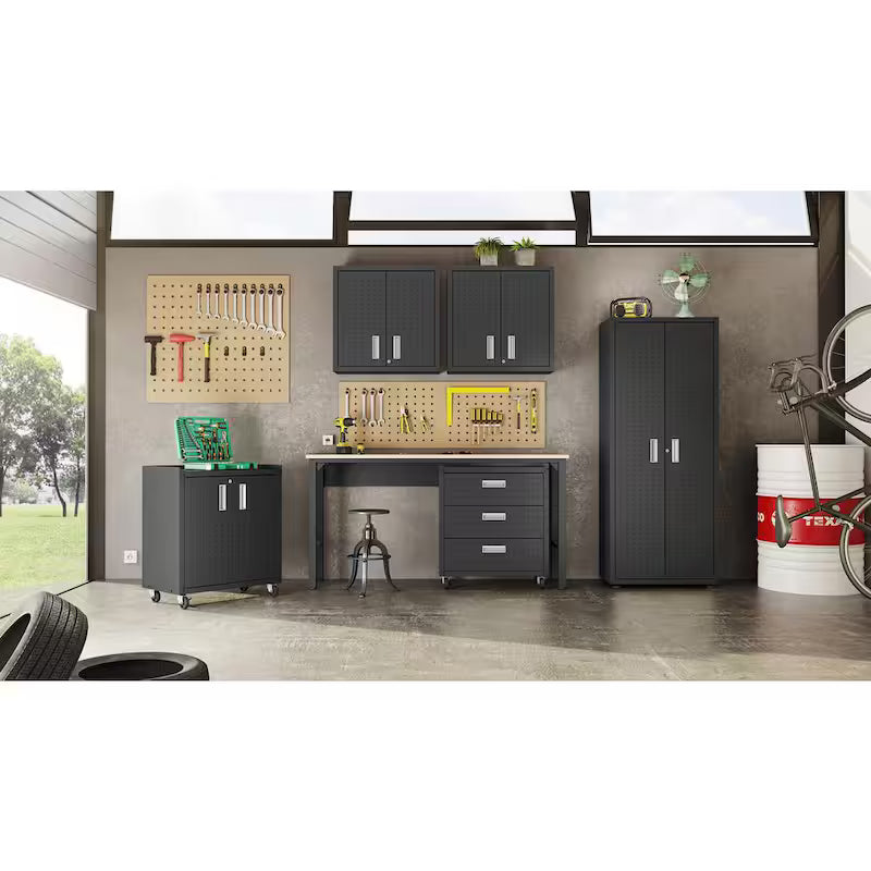 2-Shelf Wall Mount Metal Garage Cabinet in Charcoal Grey X30922