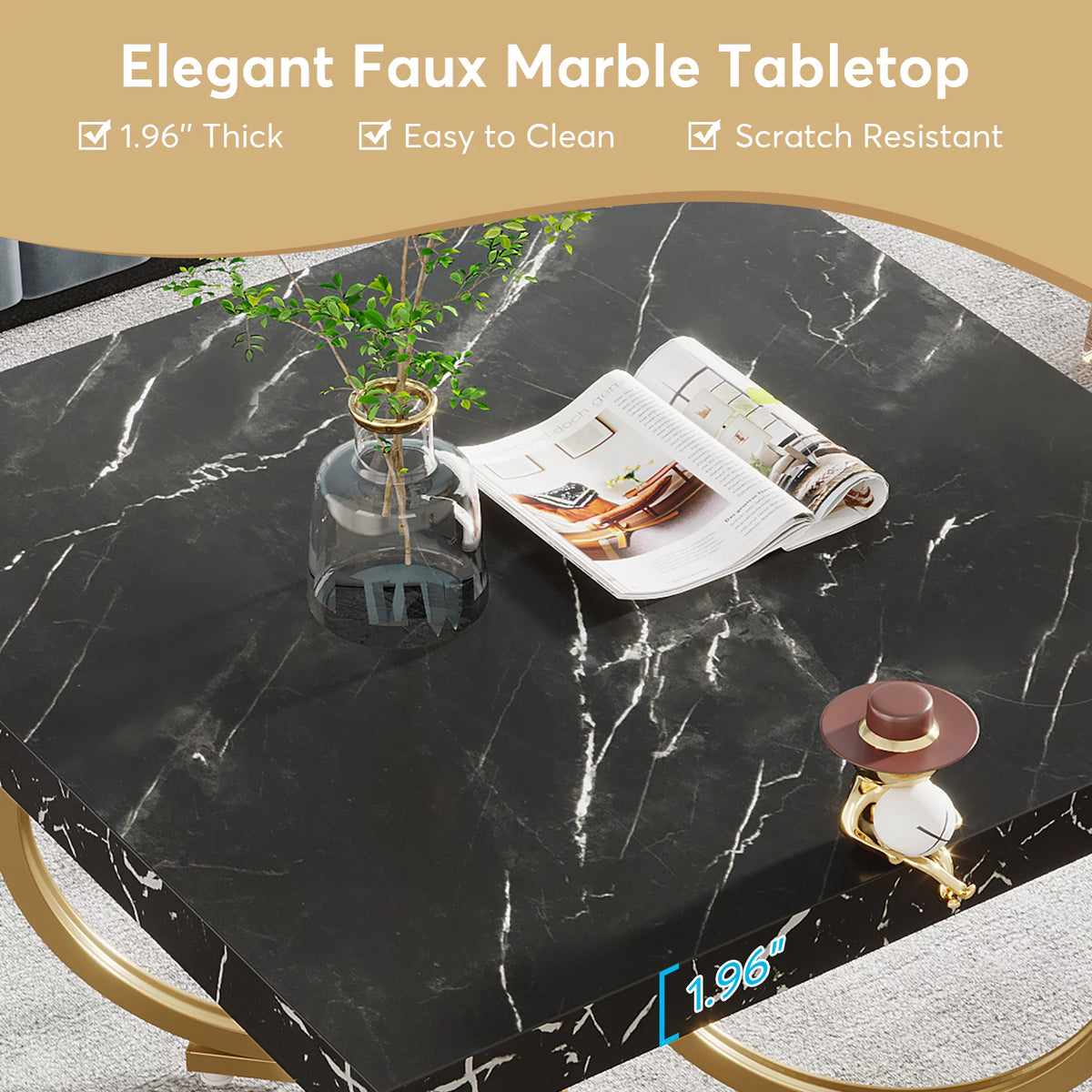 31.5 Inch Square Black Faux Marble Coffee Table S171135