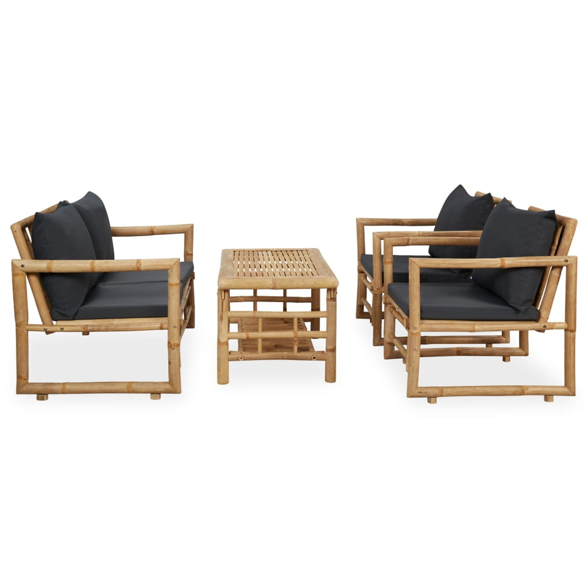 4 Piece Dark Gray Cushioned Patio Lounge Set with Table and 2 Chairs B87097