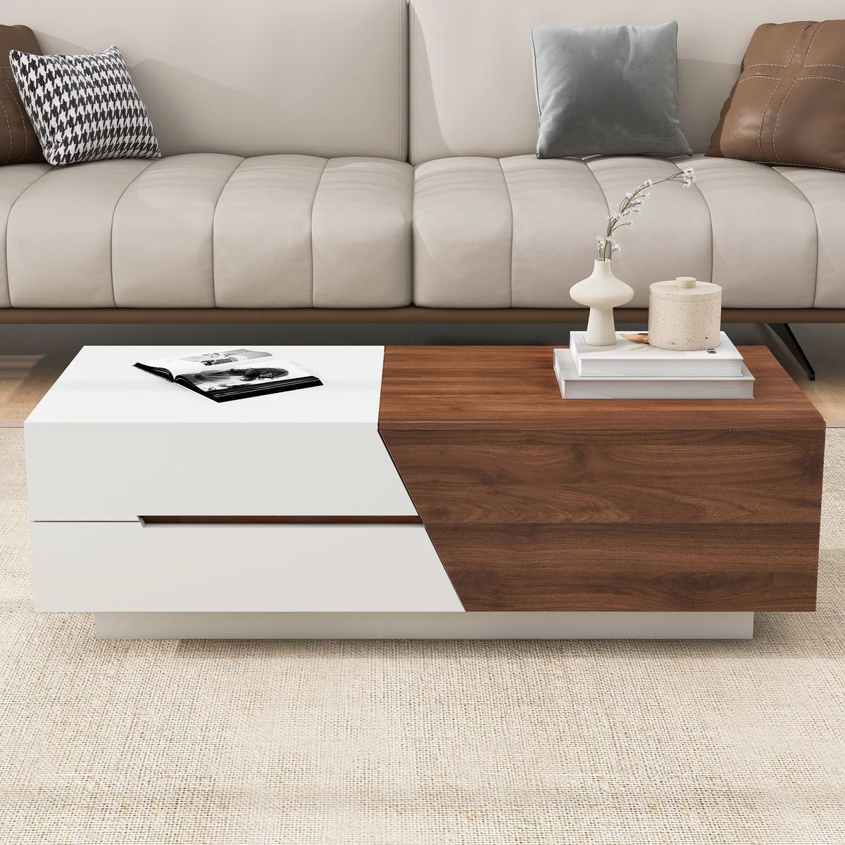 Extendable Coffee Table with Sliding Top and Storage Drawers Q7762