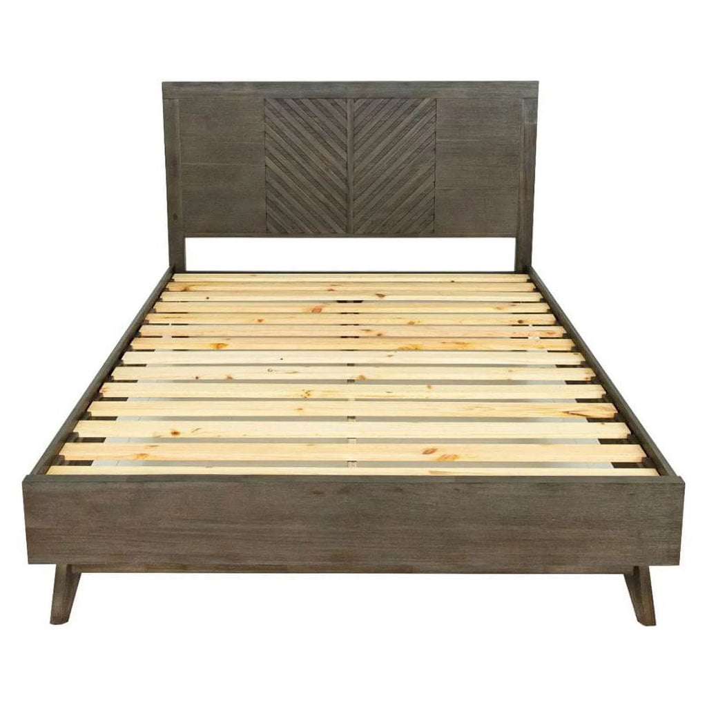 Brown Solid Wood Chevron Queen Bed Z316