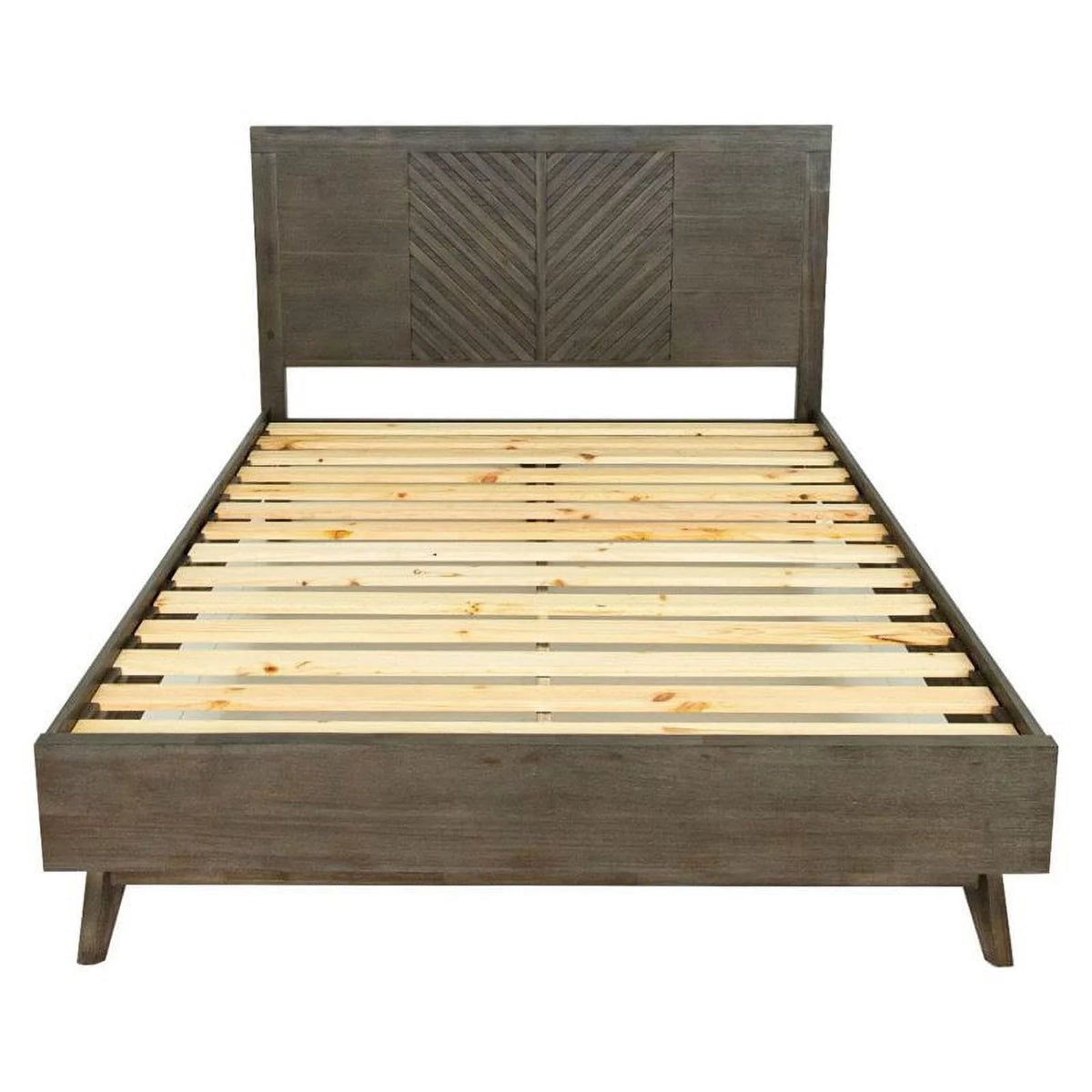 Brown Solid Wood Chevron Queen Bed Z316