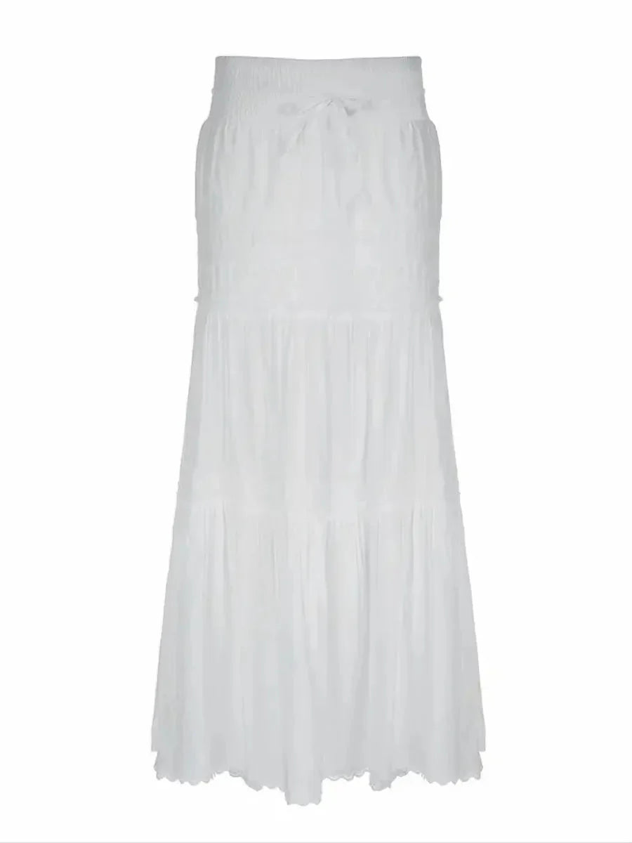 White Drawstring Midi Skirt L930