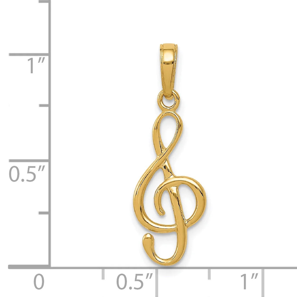 14K Yellow Gold Treble Clef Pendant Charm with Rope Chain Necklace 16'' O854