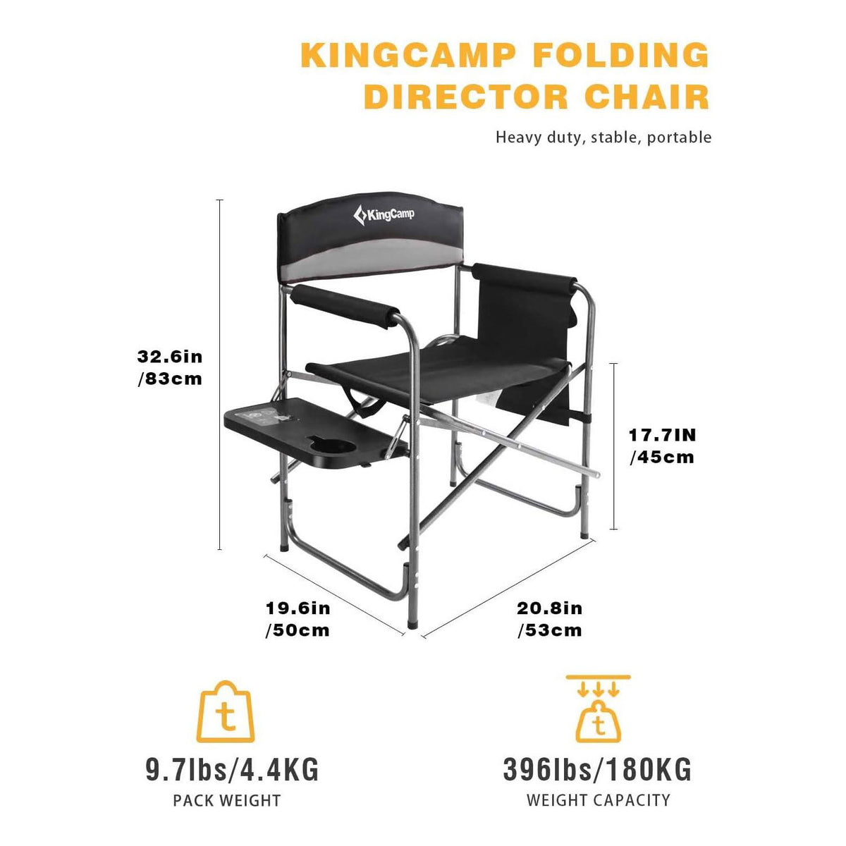 Oversize Padded Folding Director Chair with Side Table and Pocket F4106