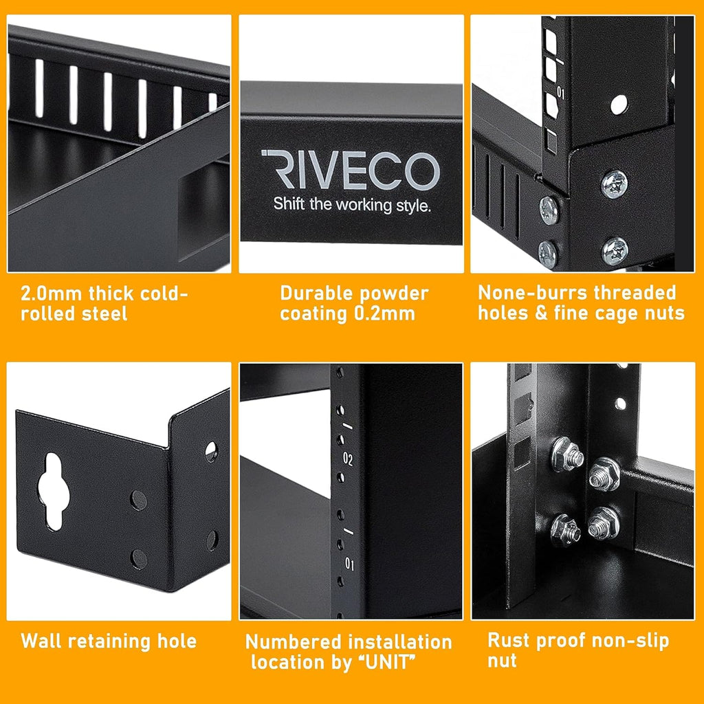 Black 12U 19 Wall Mount Server Rack, 17.7 Deep 2 Post Open Frame Cabinet C300435