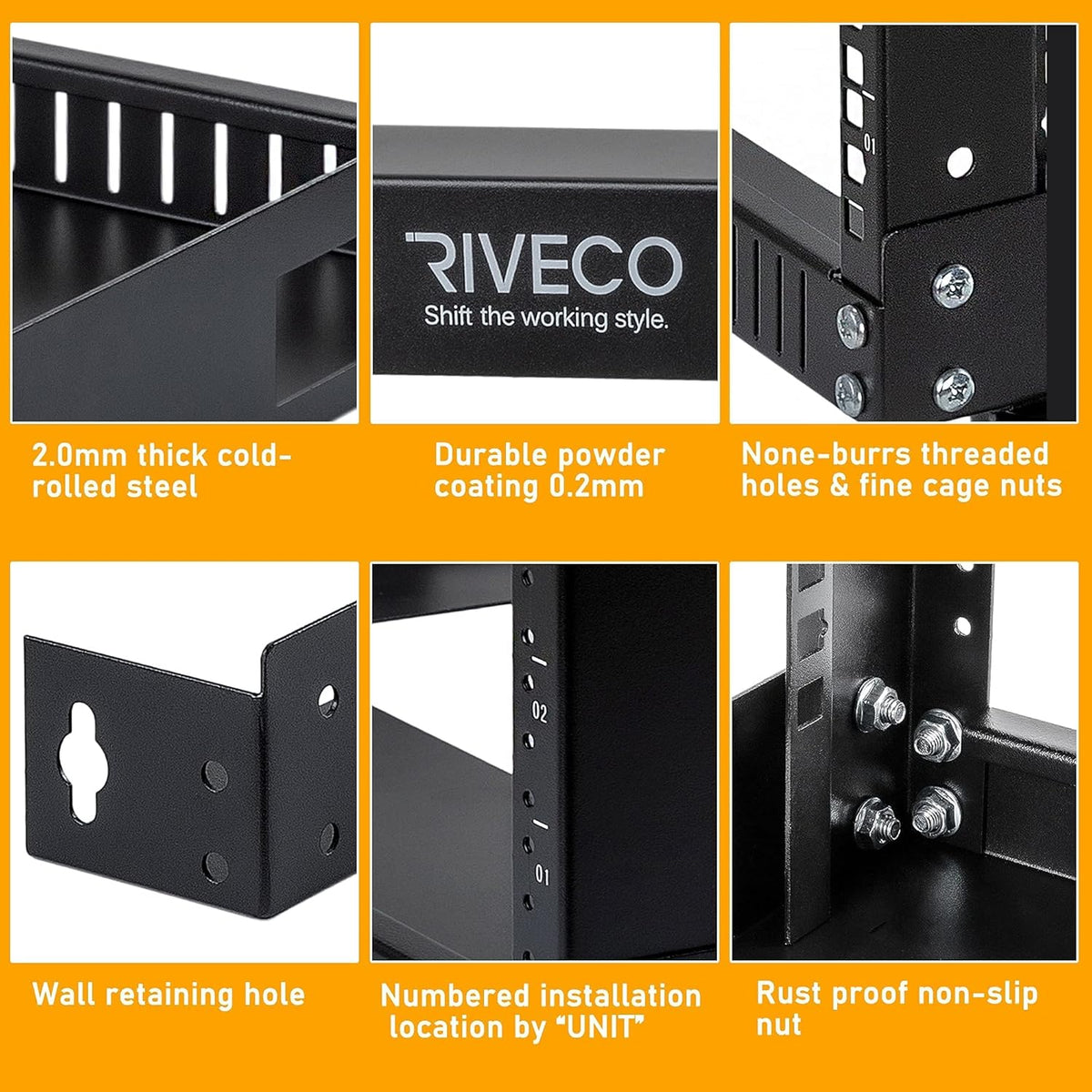 Black 12U 19 Wall Mount Server Rack, 17.7 Deep 2 Post Open Frame Cabinet C300435