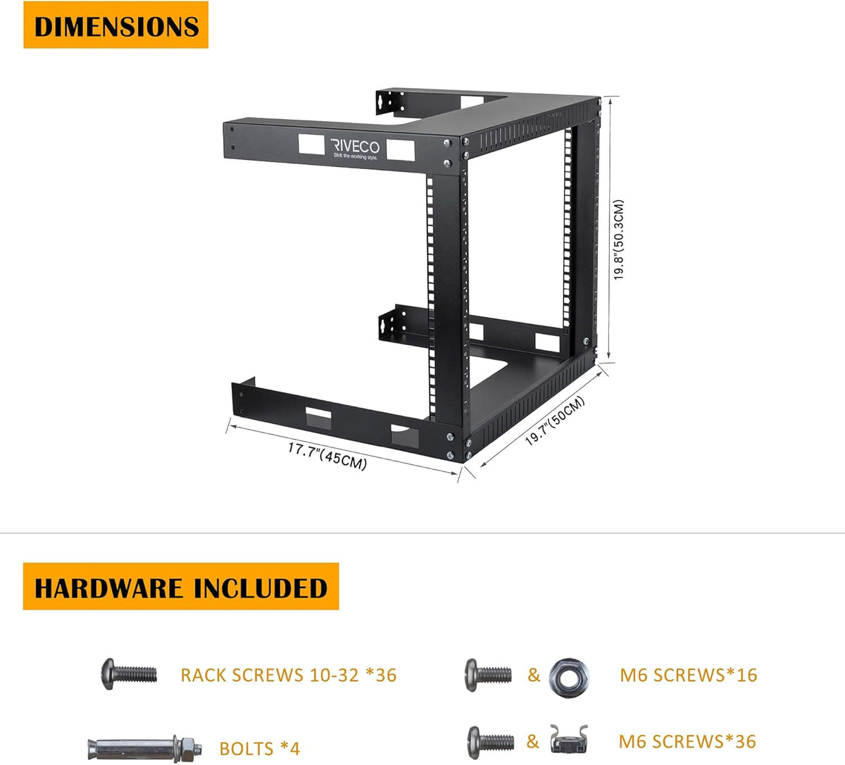 Black 12U 19 Wall Mount Server Rack, 17.7 Deep 2 Post Open Frame Cabinet C300435
